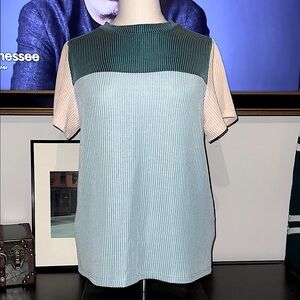 Teal & Tan Colorblock Women's Ribbed Top